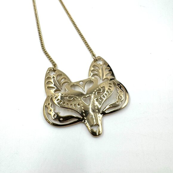 Tibetan Gold Tone Fox Mask Cut Out Bohemian Long Layering Necklace w/34" Chain - Picture 9 of 12